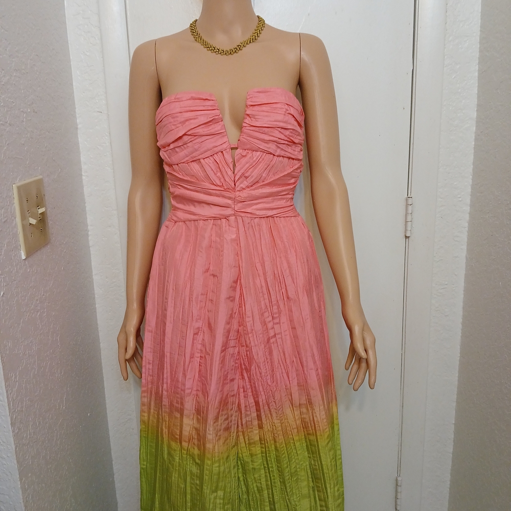 ANTONIO MELANI Strapless Pink and Green Maxi Dress